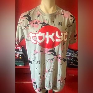 HUSTLE Tokyo Cherry Blossom Teal Short Sleeve T-Shirt X Size : 2XL